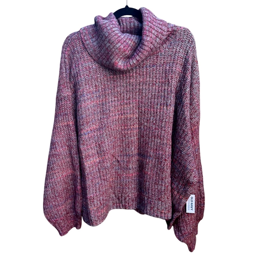 Old Navy Womens XXL Pink Purple Space Dye Cowl Turtleneck Shaker Knit Sweater